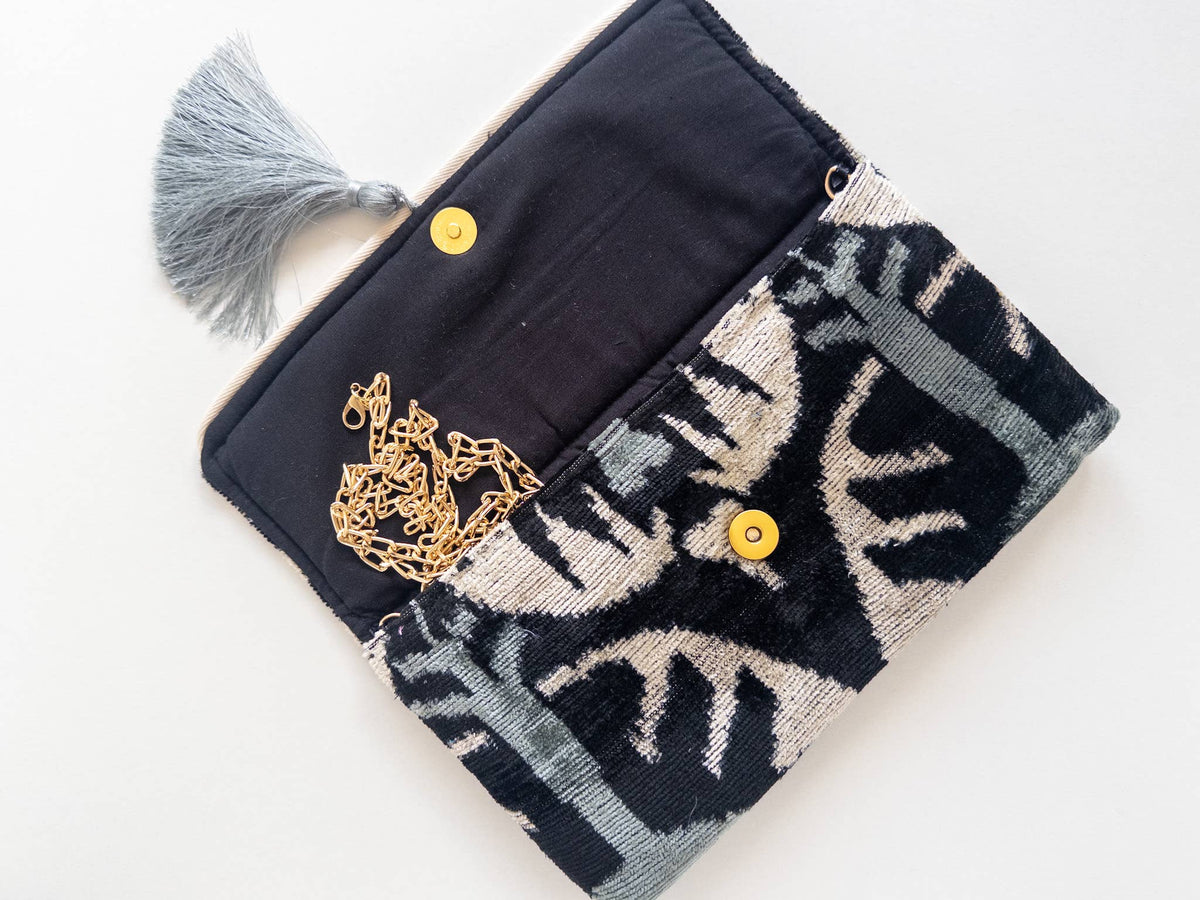 AYCA Design Silk Velvet Ikat Tassel Clutch — Pre-order