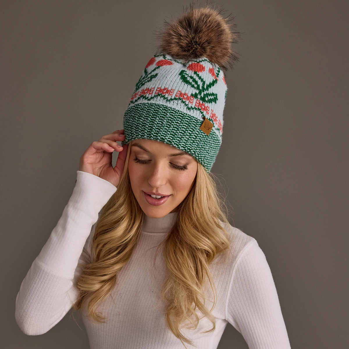Light Blue Cherry Pom Hat