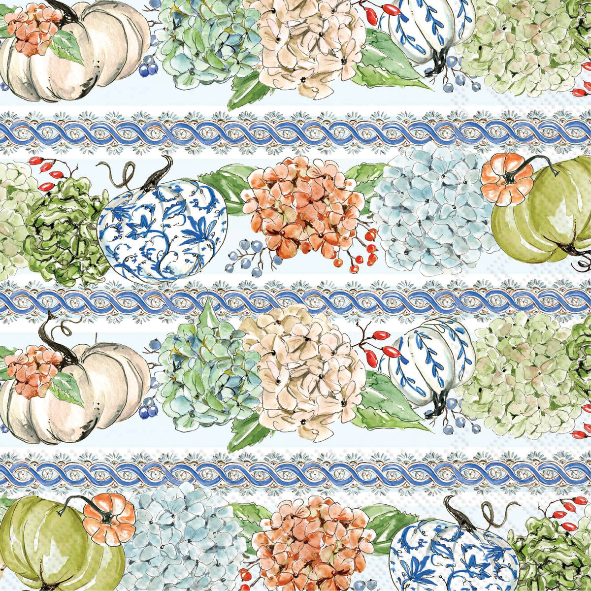 Rosanne Beck Fall Hydrangea Stripe Cocktail Napkins