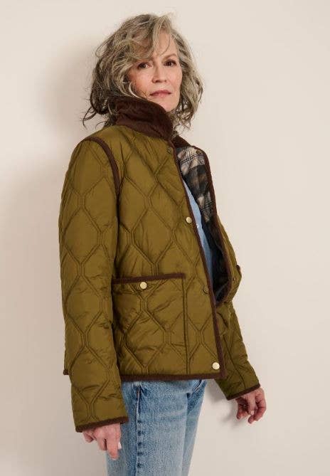 Hudson Corduroy Collar Quilted Jacket — Olive — Large
