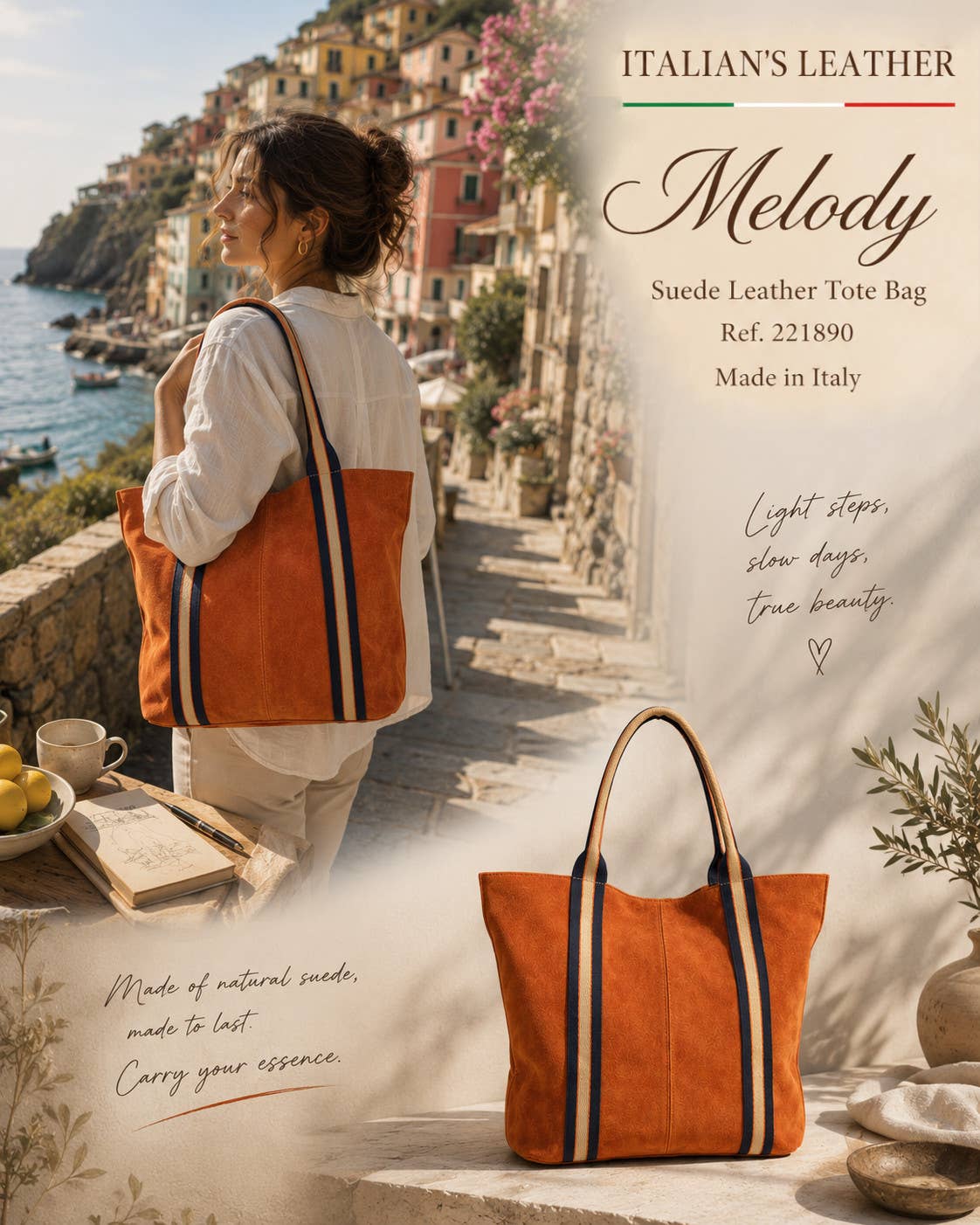 Melody Suede Leather Tote — Red
