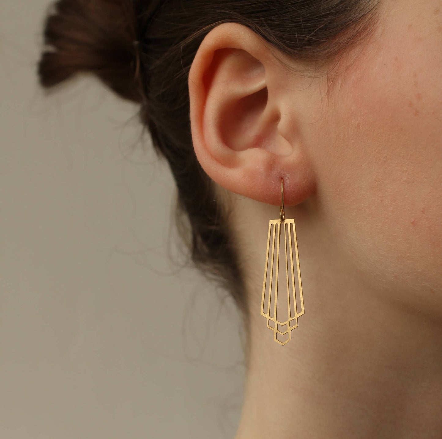 Gold Art Deco Cut Earrings