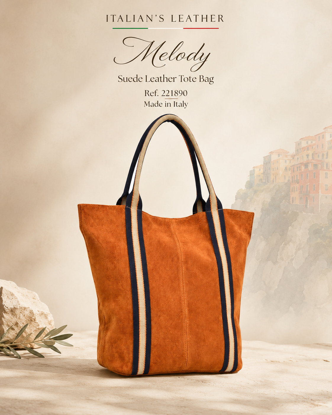Melody Suede Leather Tote — Taupe