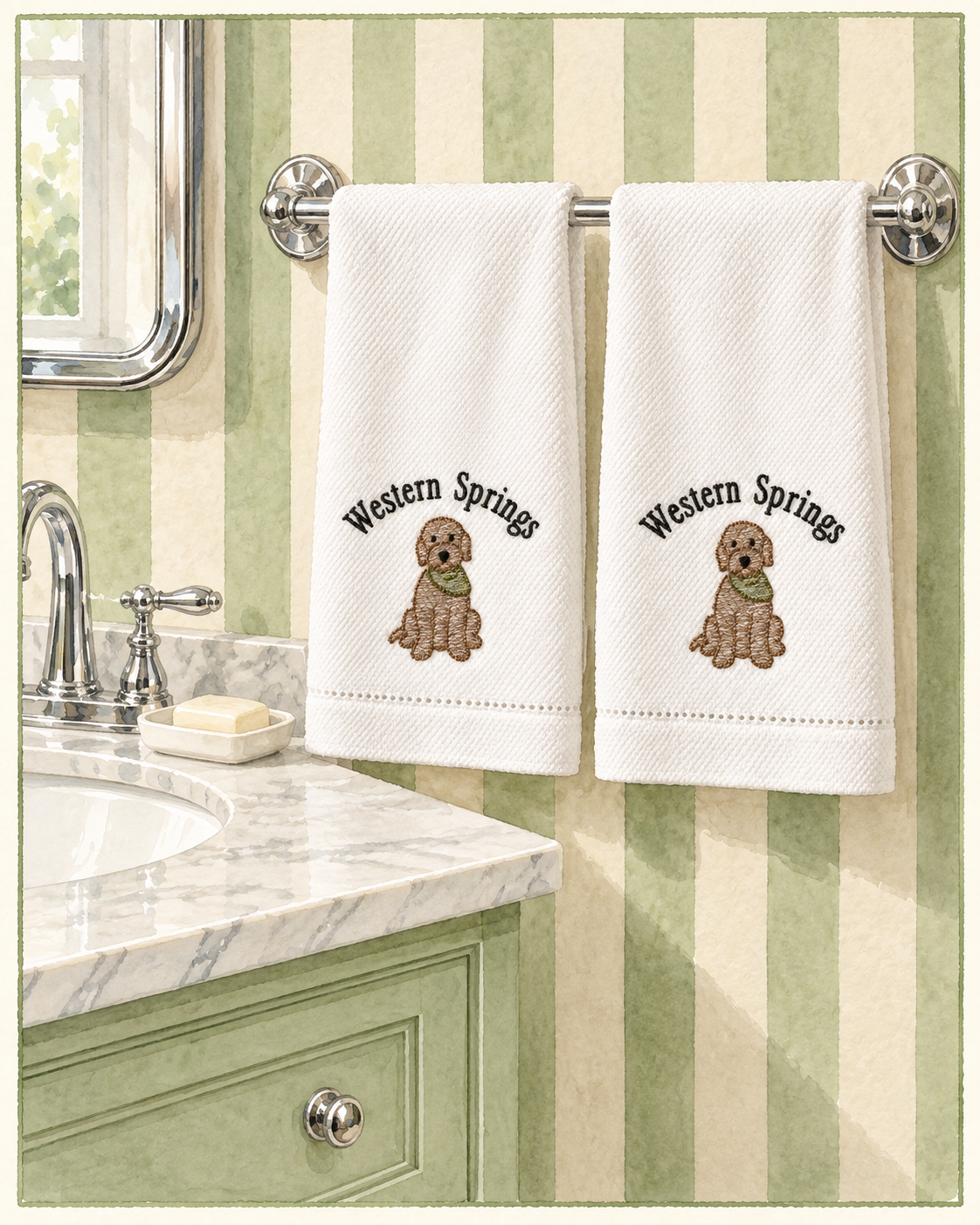 Doodle Dog Embroidered Towel