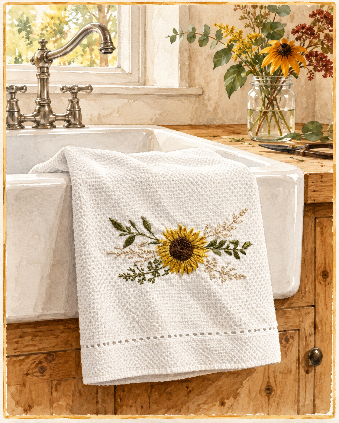 Yellow Sunflower Embroidered Towel