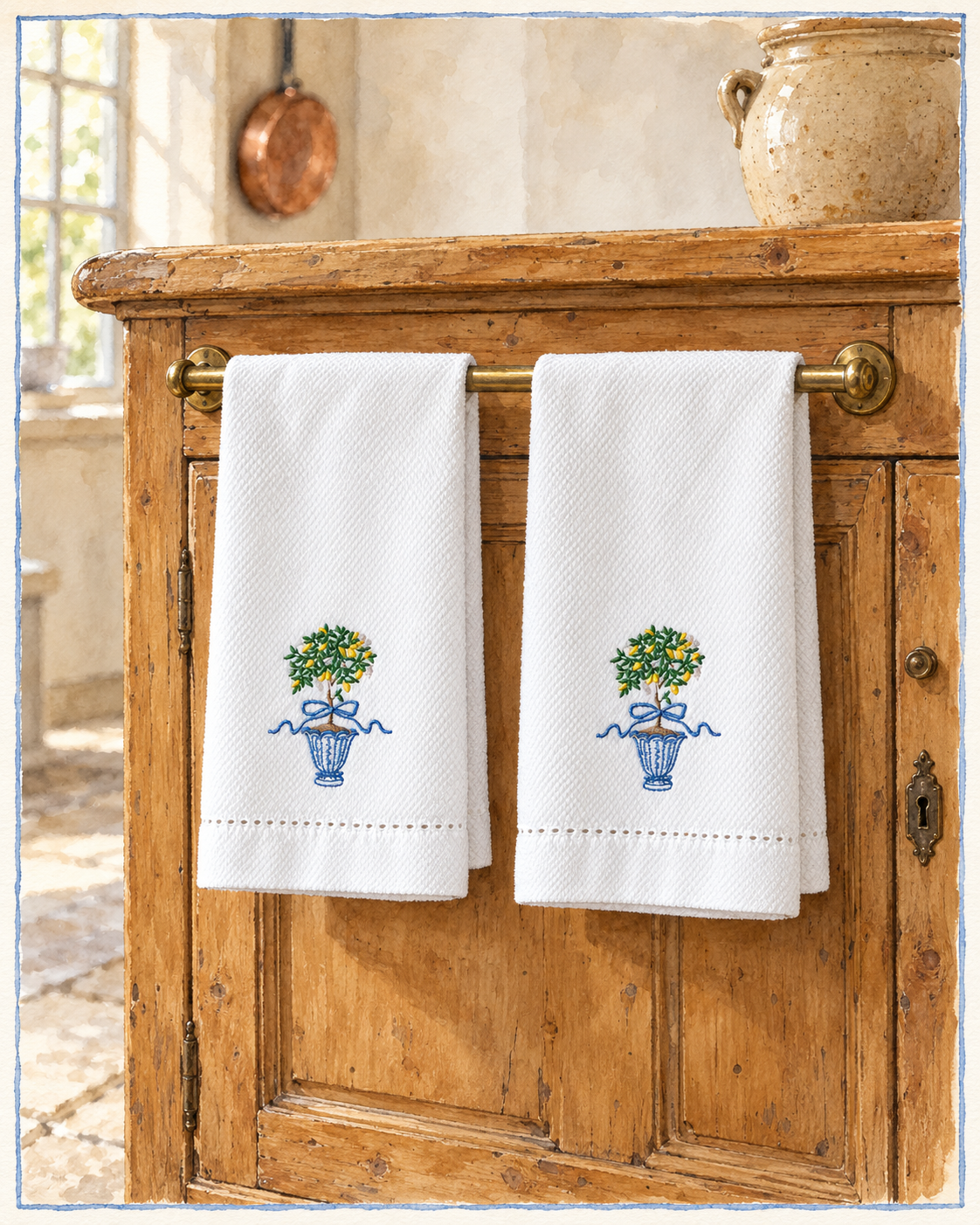 Lemon Topiary Embroidered Towel