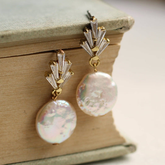 Art Deco Crystal Pearl Earrings