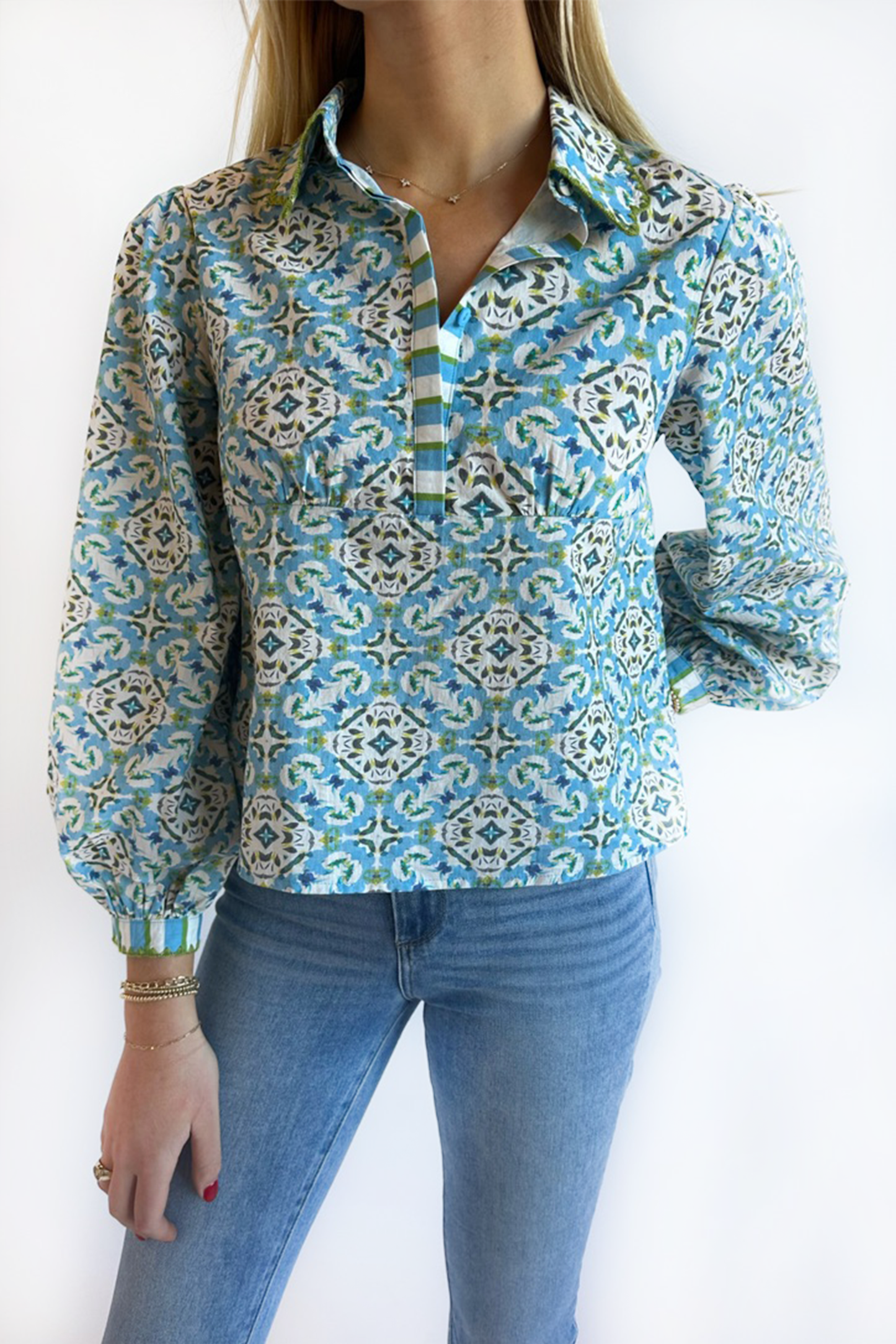 Scalloped Long Sleeve Blouse - English Tile