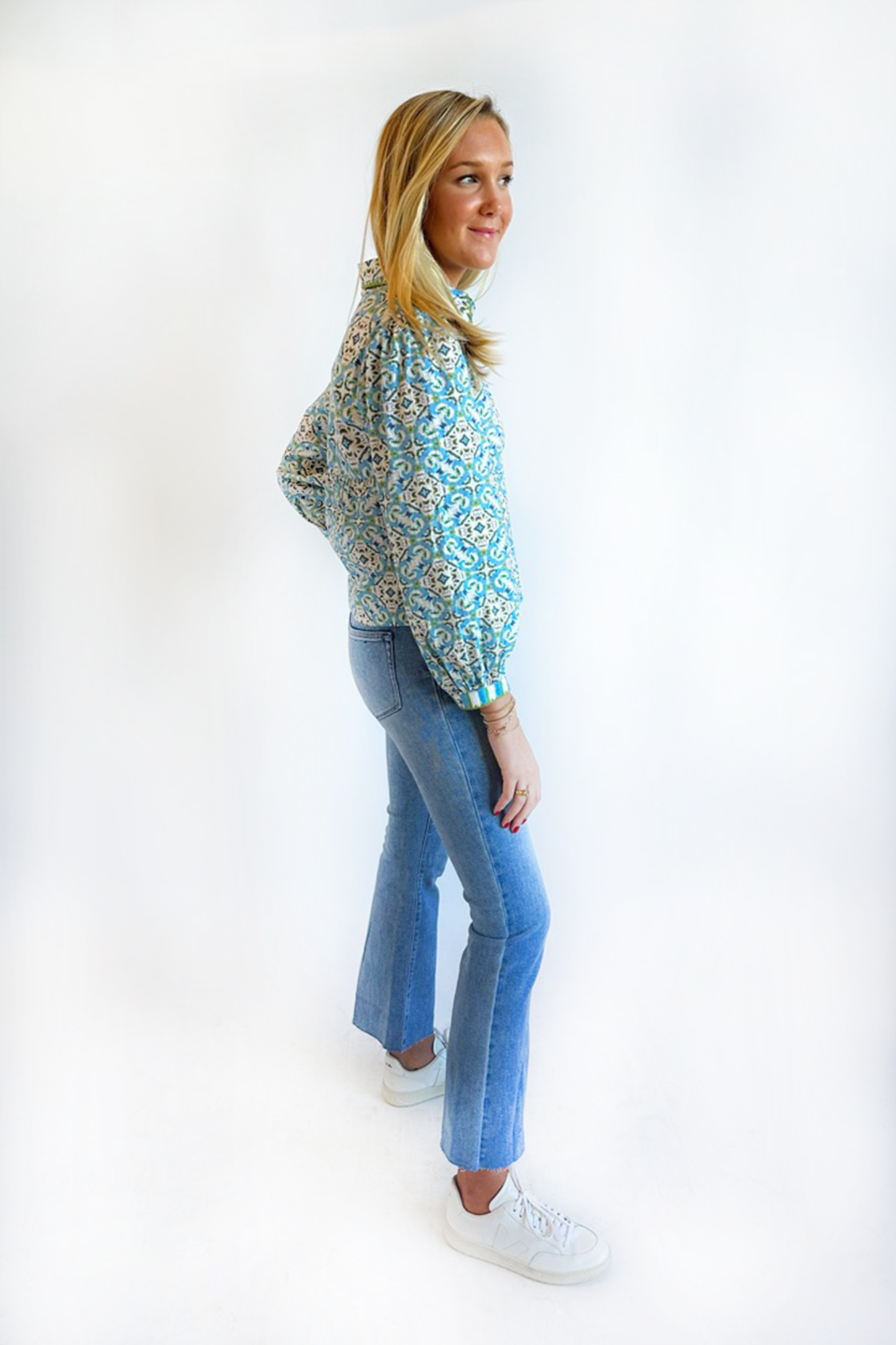 Scalloped Long Sleeve Blouse - English Tile