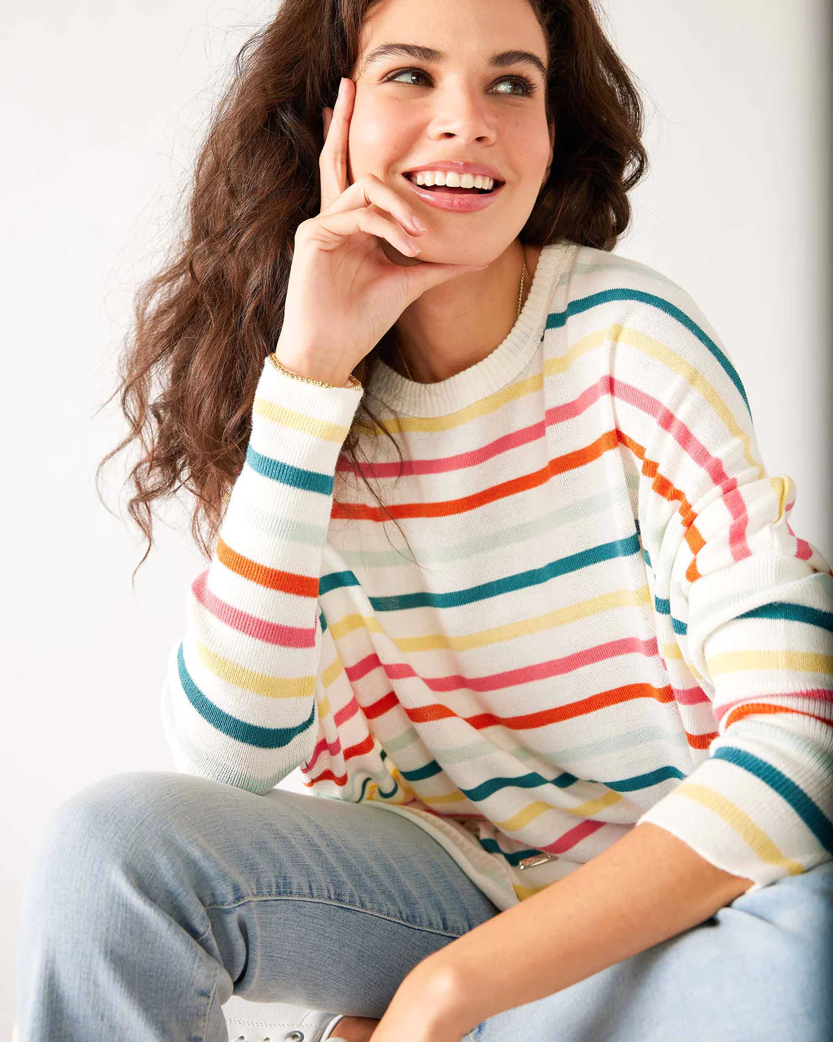 Catalina Crew Sweater Rainbow Sherbet Stripe