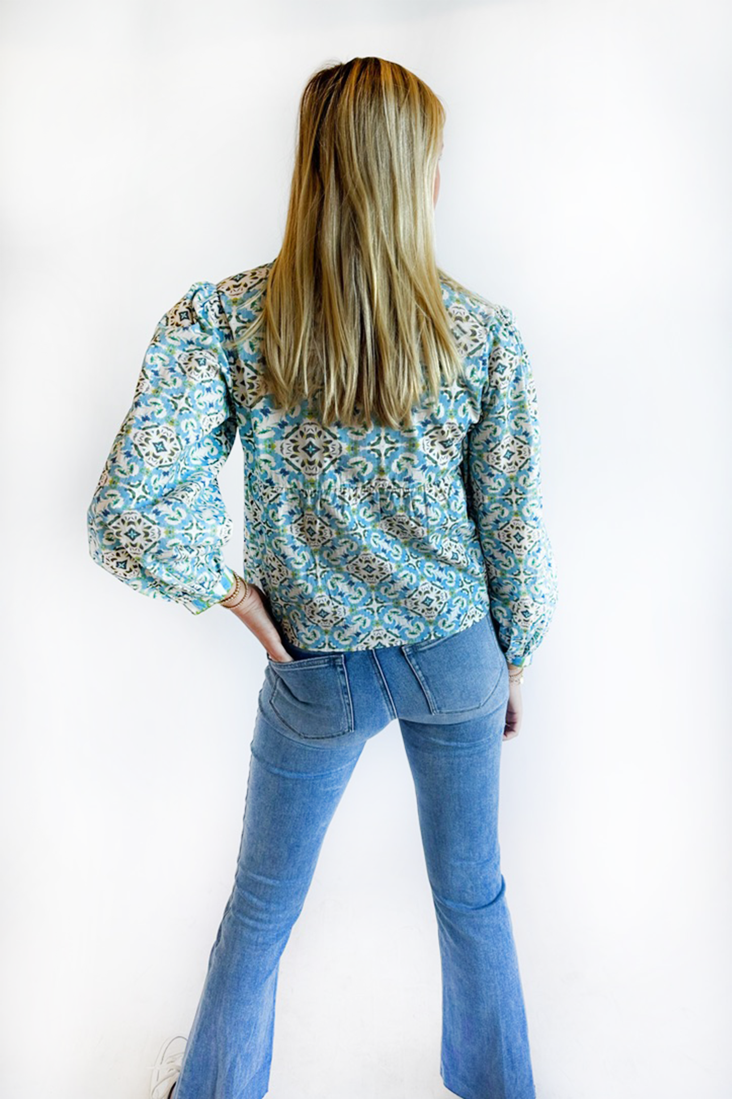 Scalloped Long Sleeve Blouse - English Tile