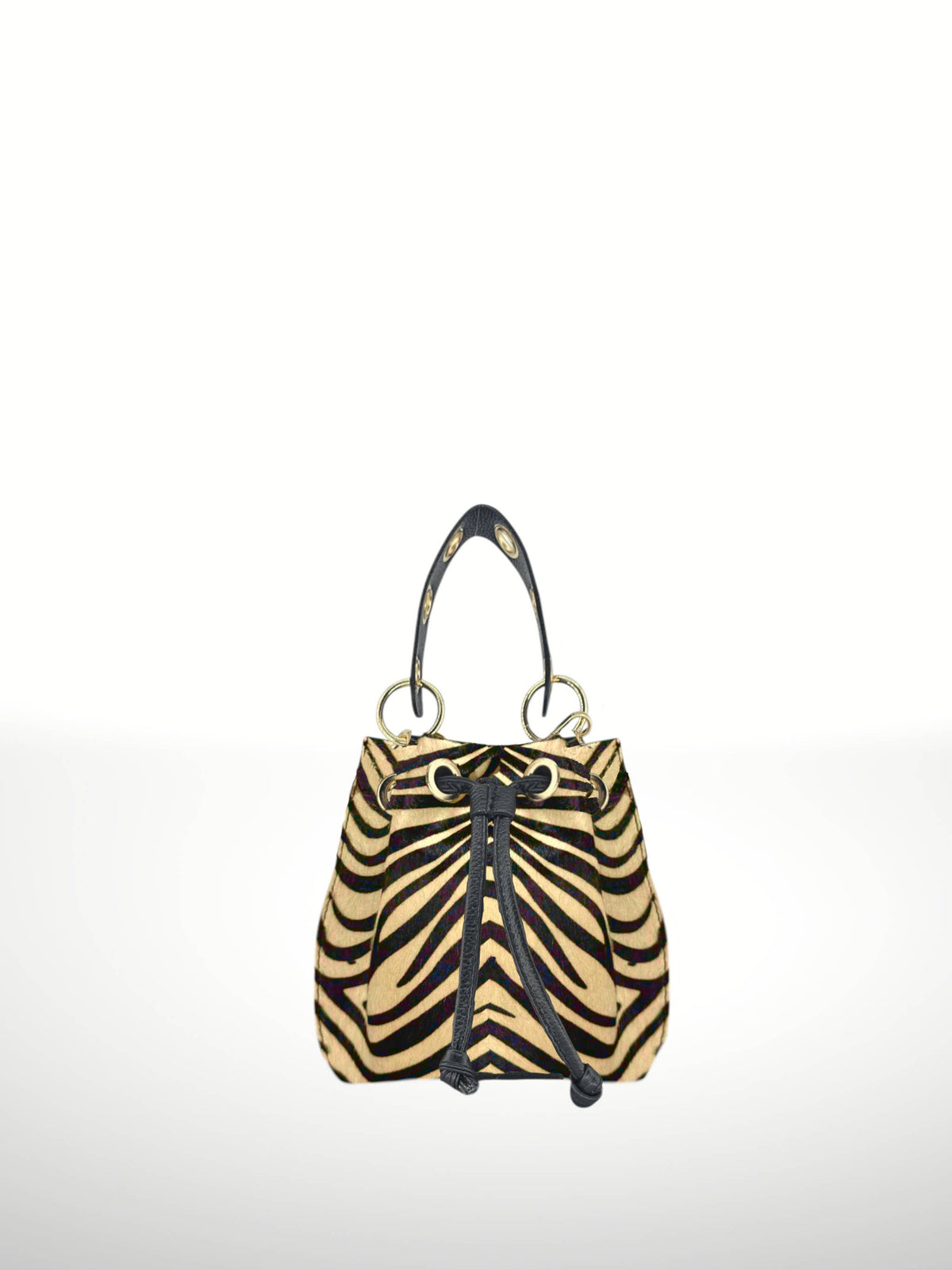 Noelia Zebra Leather Bucket Bag