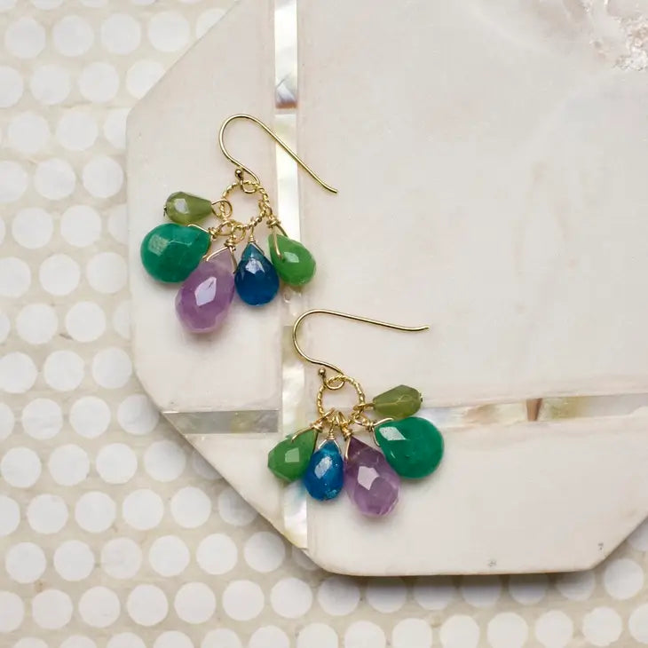 Semi Precious Color Cluster Earrings