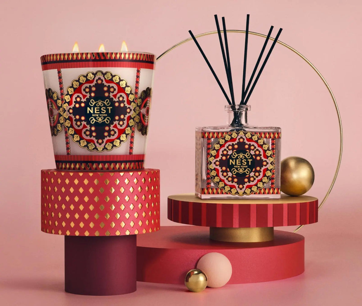 Pierre Marie Holiday candle styled with matching diffuser; listing is for the candle only