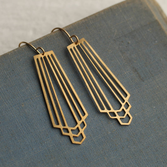 Gold Art Deco Cut Earrings