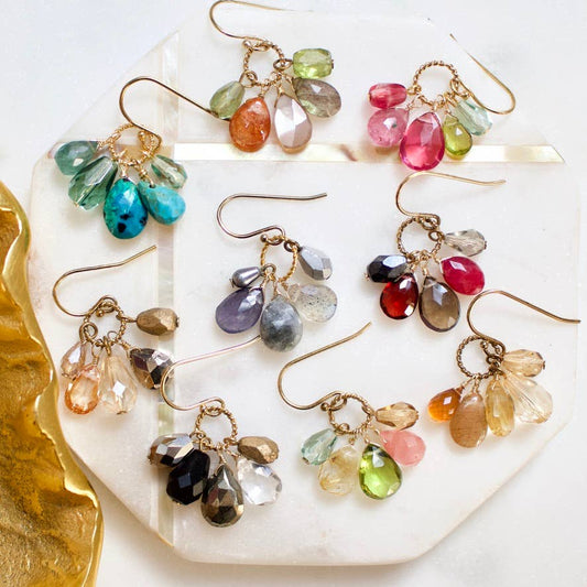 Semi Precious Color Cluster Earrings