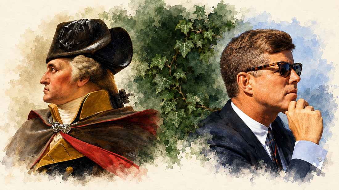 Watercolor portraits of George Washington and John F. Kennedy