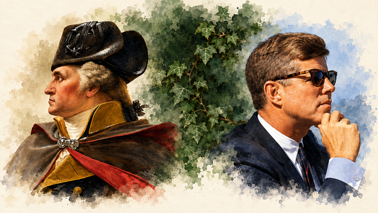 Watercolor portraits of George Washington and John F. Kennedy