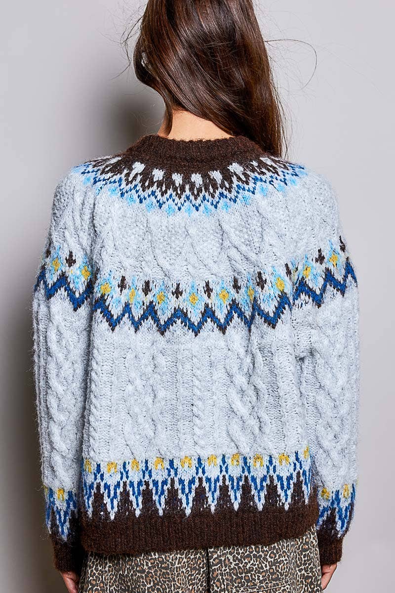 Fair Isle Pattern Cable Knit Sweater