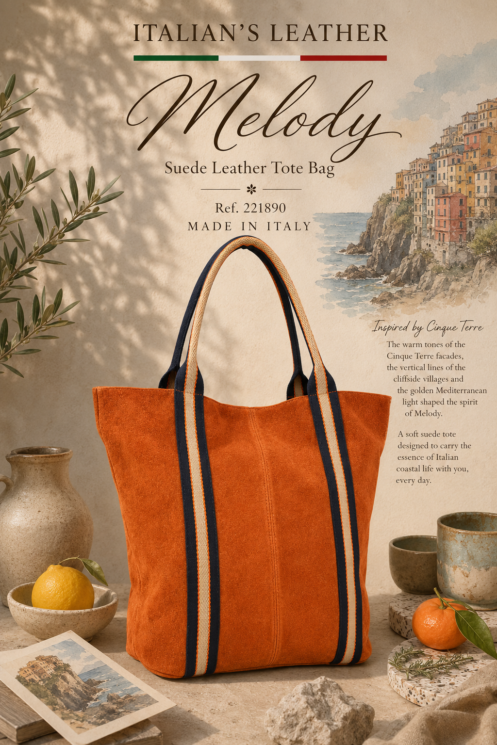 Melody Suede Leather Tote — Coffee Brown