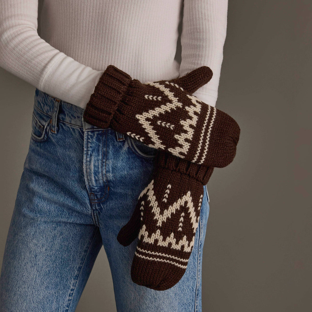 Chocolate Brown & Beige Knit Mittens