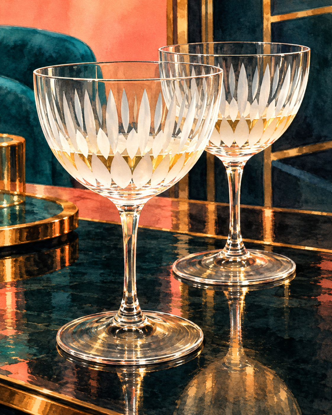 Vintage Frosted Cocktail Coupes — Pair