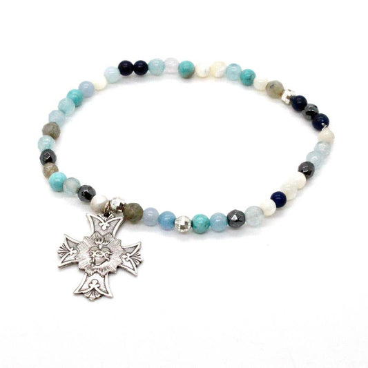 Turquoise Mix Bracelet with Sterling Charm — French Cross