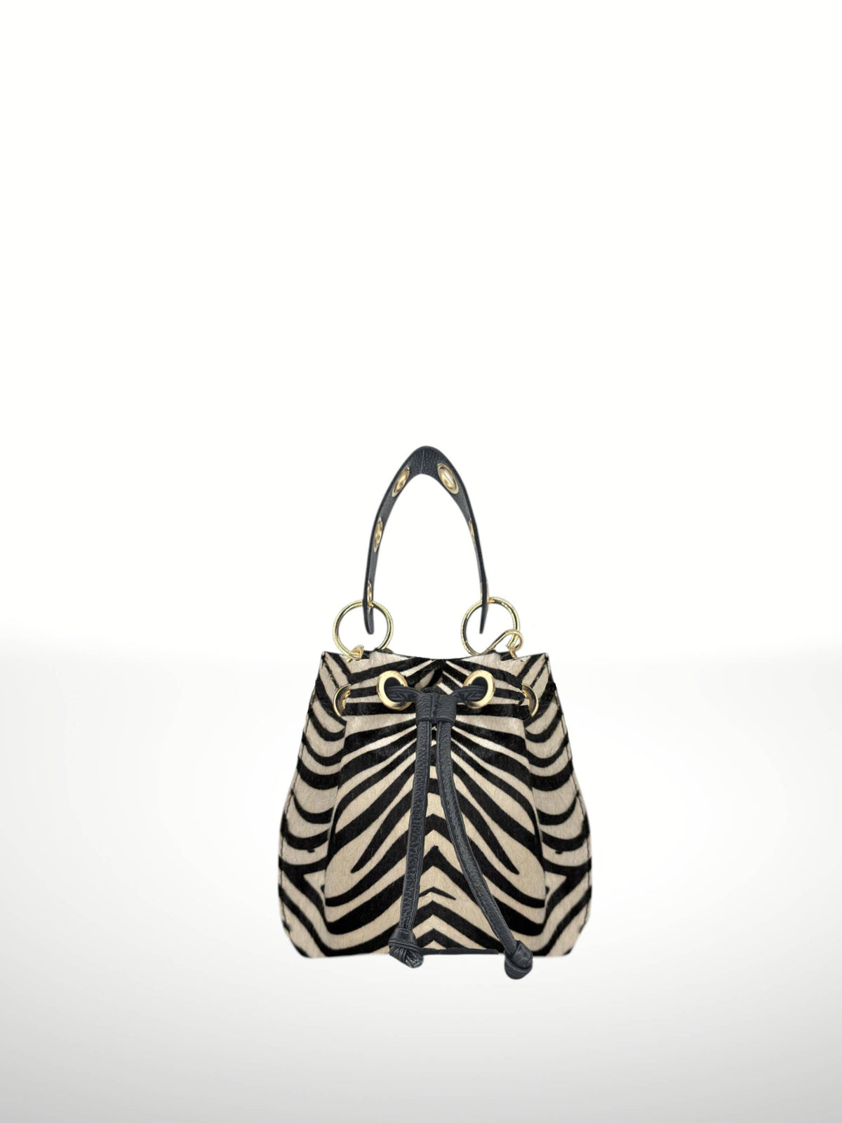 Noelia Zebra Leather Bucket Bag