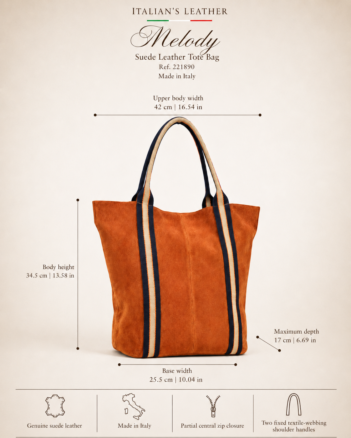 Melody Suede Leather Tote — Coffee Brown