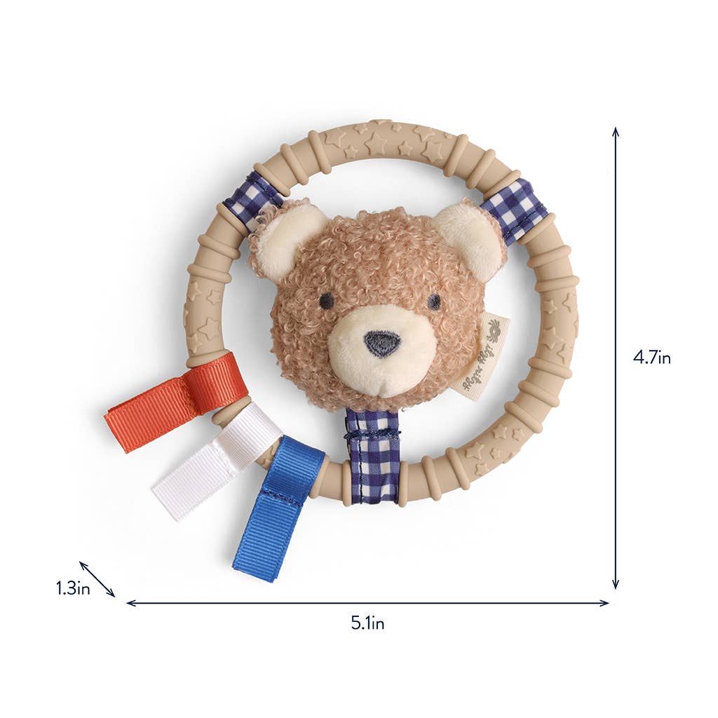 Itzy Ring Pal™ - Teething Ring with Plush Character: Taupe Bear