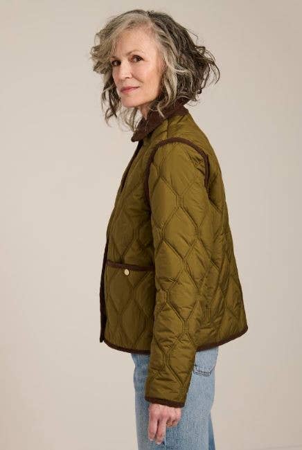 Hudson Corduroy Collar Quilted Jacket — Olive — Medium
