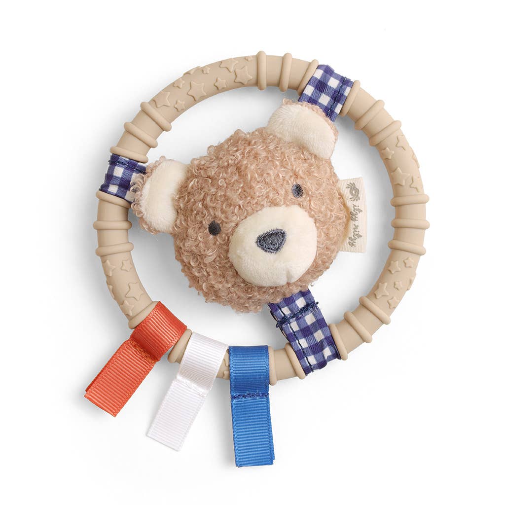 Itzy Ring Pal™ - Teething Ring with Plush Character: Taupe Bear