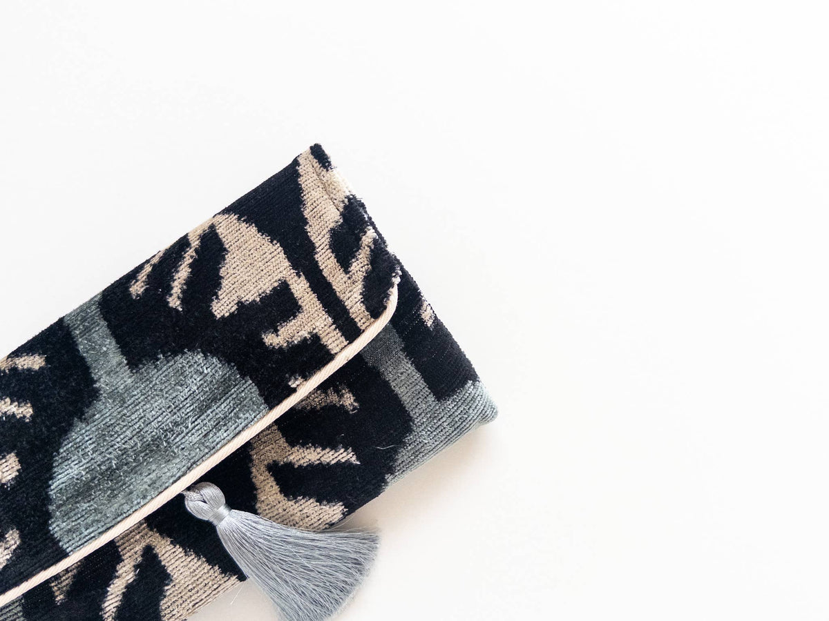 AYCA Design Silk Velvet Ikat Tassel Clutch — Pre-order