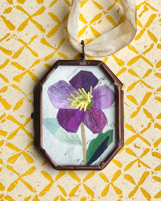 Hellebore ~ Art Locket Ornament Floral Handmade 