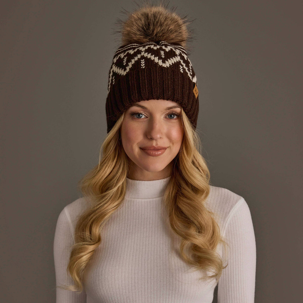 Chocolate Brown & Beige Pom Hat