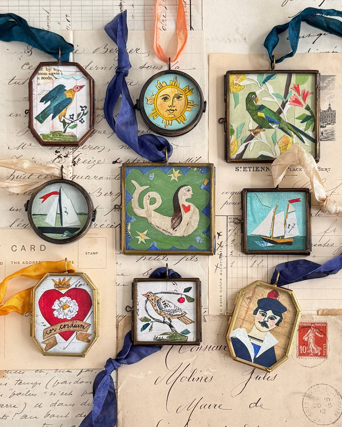 Meriwether ~ Art Locket Ornament Nautical Mermaid Handmade 