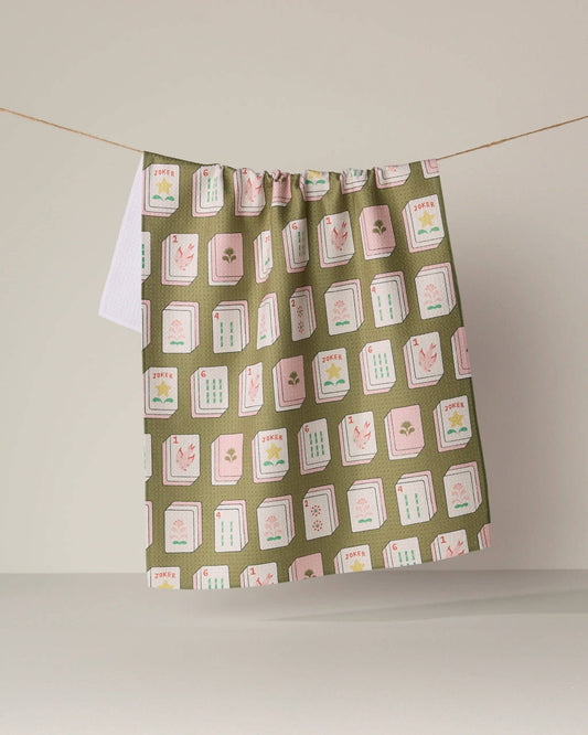 Flower Tiles Tea Towel: Pink