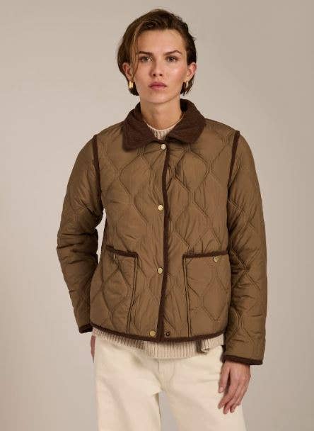 Hudson Corduroy Collar Quilted Jacket — Olive — Medium