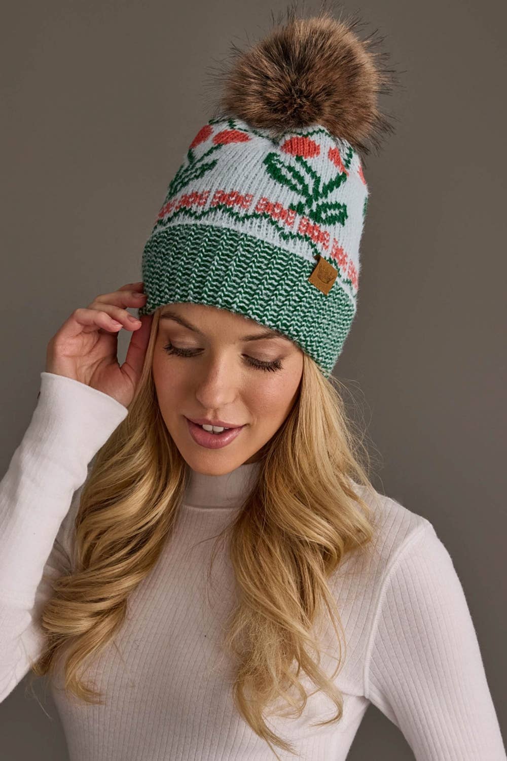 Light Blue Cherry Pom Hat