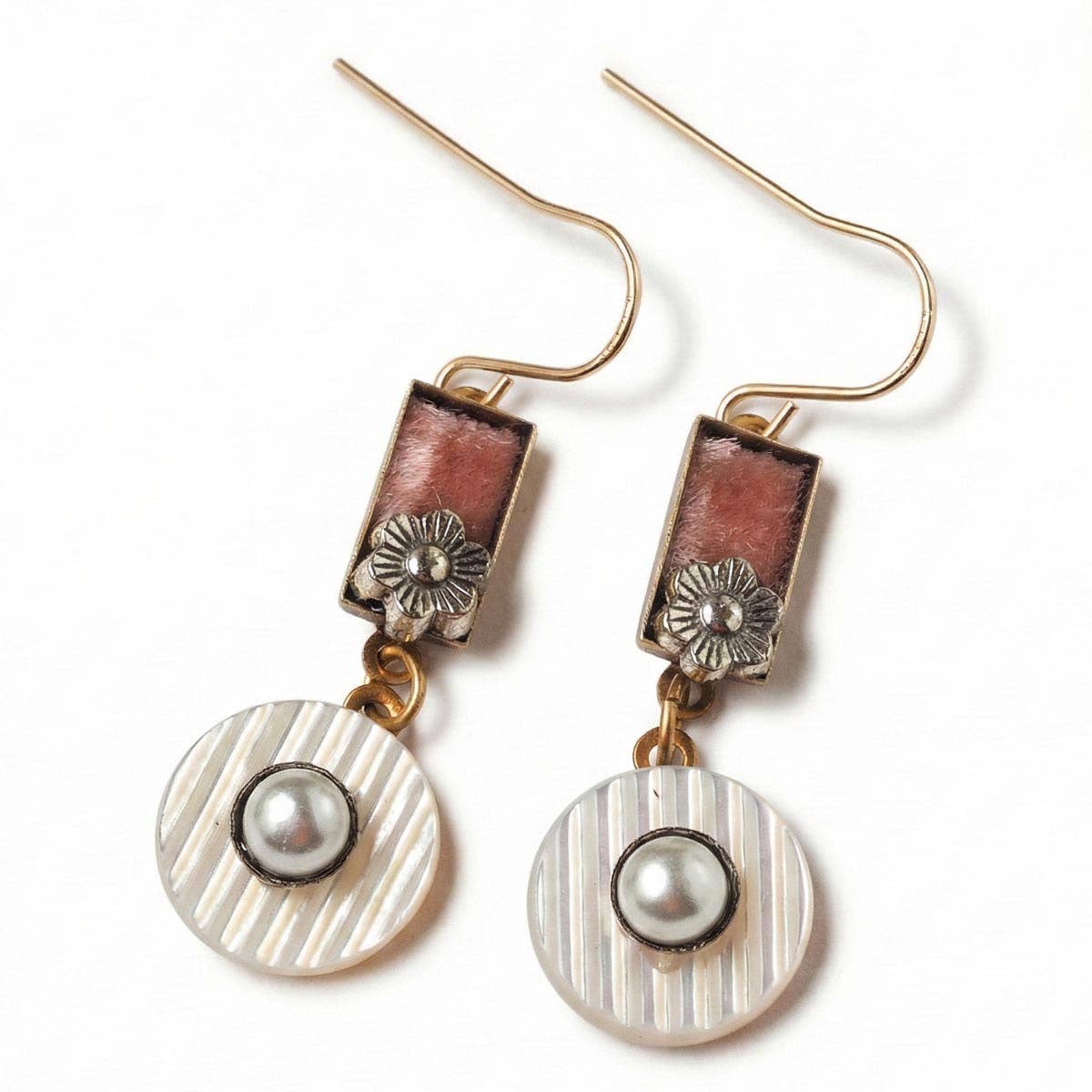Rosé Velvet & Mother-of-Pearl Earrings