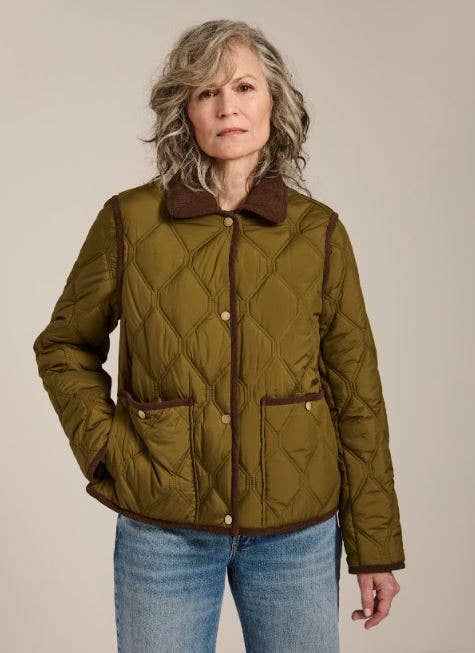 Hudson Corduroy Collar Quilted Jacket — Olive — Medium