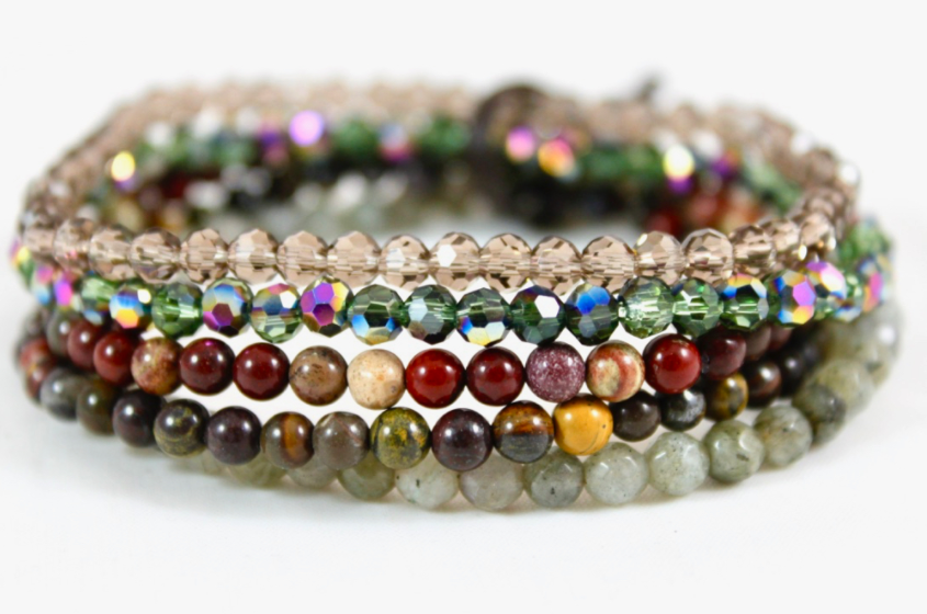 Semi Precious Stone and Crystal Luxury Stack Bracelet - BL-Akita