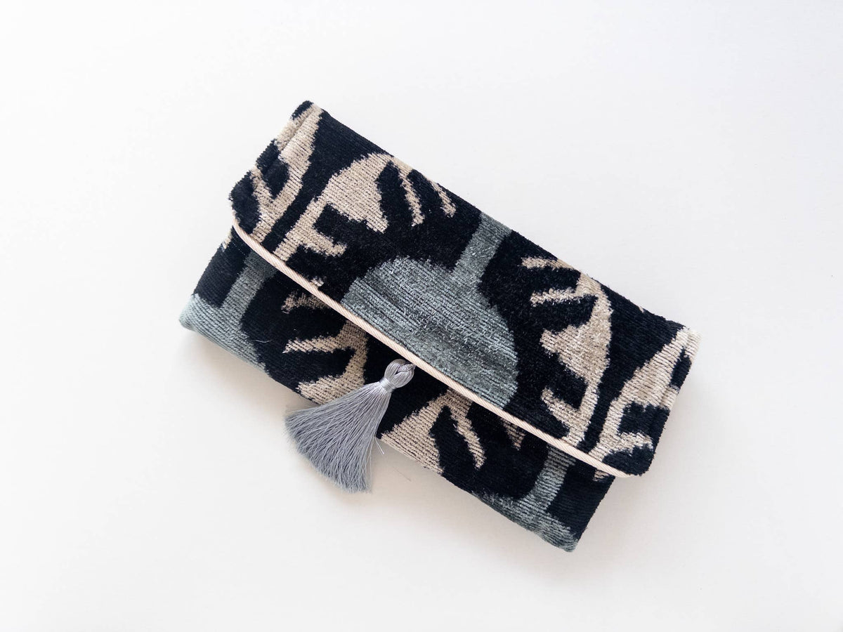 AYCA Design Silk Velvet Ikat Tassel Clutch — Pre-order