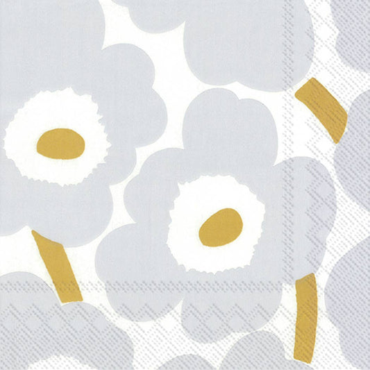 Marimekko Unikko Cocktail Napkins – White & Silver