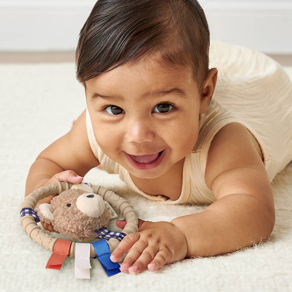 Itzy Ring Pal™ - Teething Ring with Plush Character: Taupe Bear