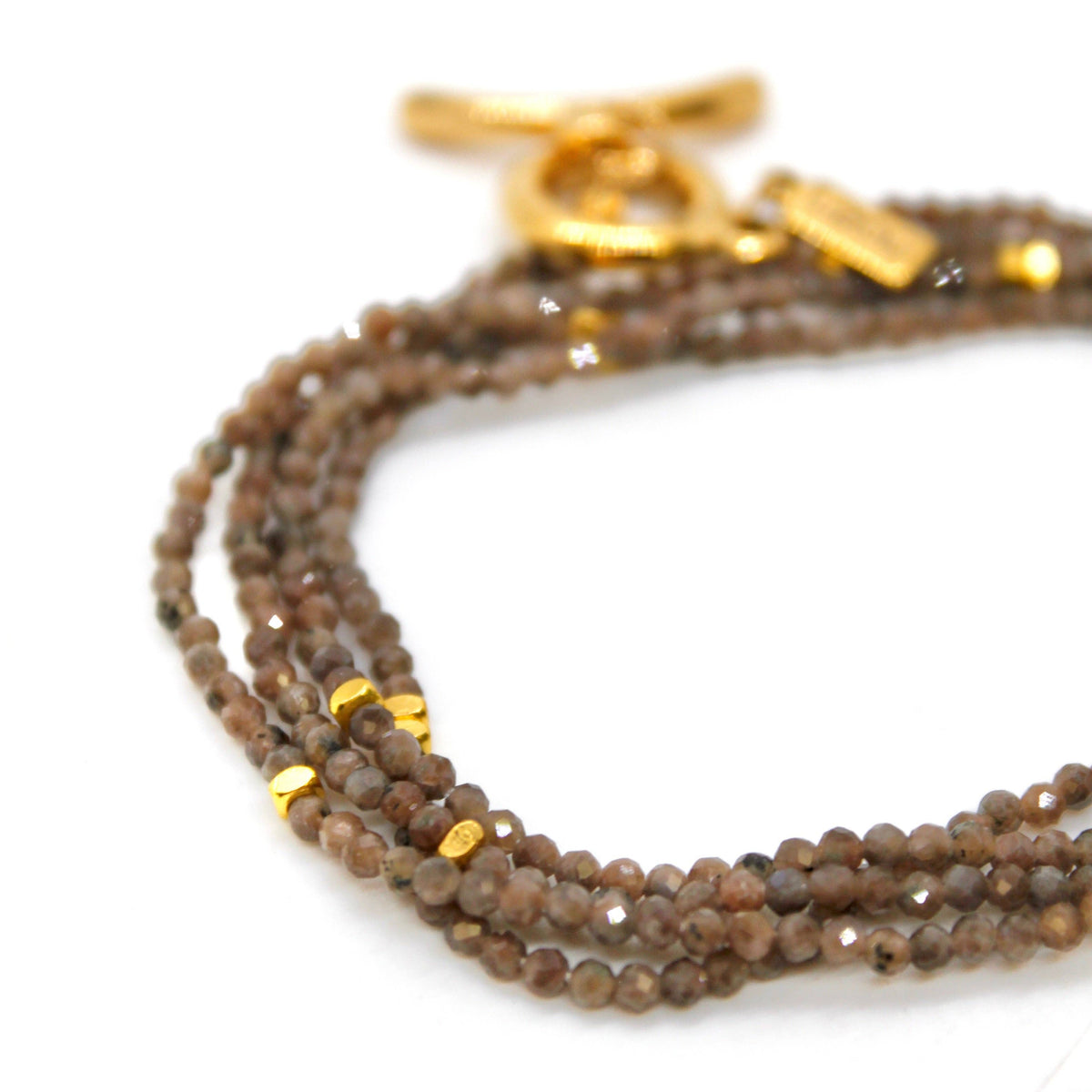 Long Coffee Labradorite Stone and Gold Luxury Necklace - NC-618L