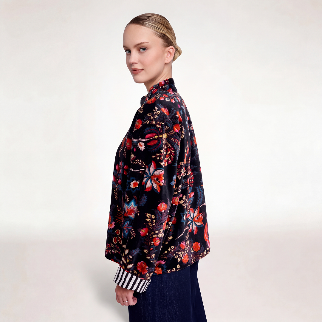 Bohemian Garden Velvet Jacket – Black