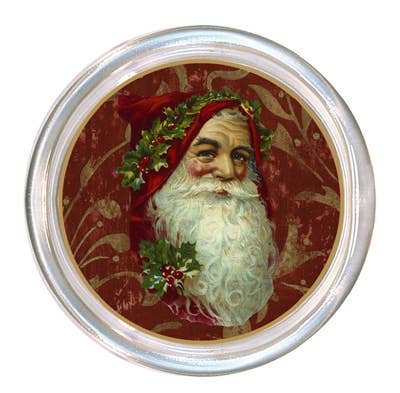 Santa Face on Red Damask Coaster