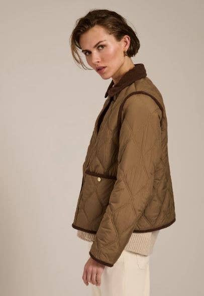 Hudson Corduroy Collar Quilted Jacket — Olive — Medium