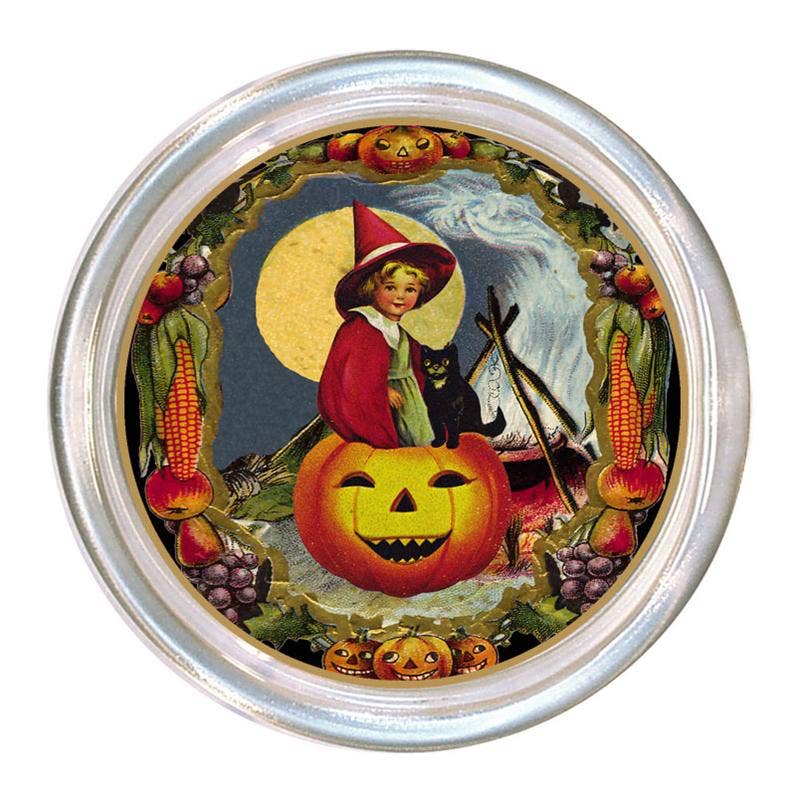 Girl Sitting on Pumpkin glass coaster
